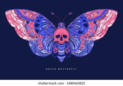 Death butterfly with skull. Vector handdrawn vector illusration.