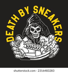 Death By Sneakers Grim Reaper Illustration Vector Design