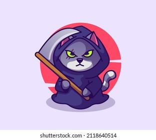 Death cat Knife Cartoon Icon Illustration. Premium Isolated Vector Icon Concept. Flat Cartoon Style