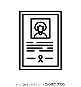 death certificate black line icon. Vector isolated element. Editable stroke.
