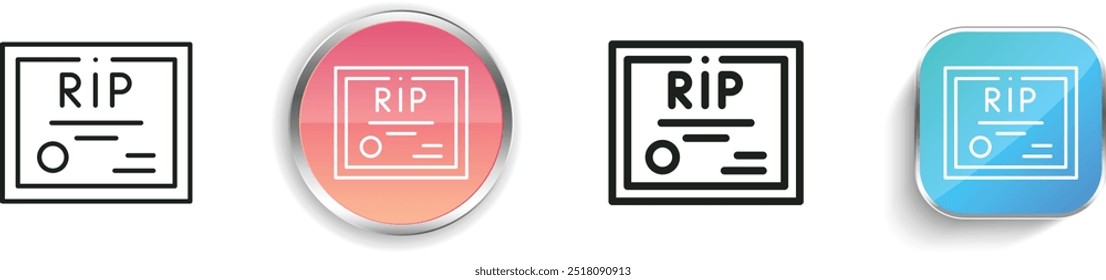 icono de certificado de defunción. Diseño de estilo lineal delgado, regular y de Botón aislado sobre fondo blanco