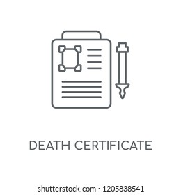 Death certificate linear icon. Death certificate concept stroke symbol design. Thin graphic elements vector illustration, outline pattern on a white background, eps 10.