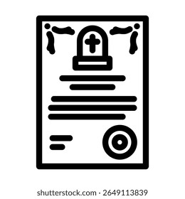 vetor da linha de mortalidade do certificado de óbito. sinal de mortalidade do certificado de óbito. ilustração em preto do símbolo de contorno isolado