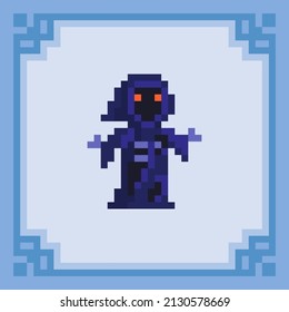 Death Character With Glowing Eyes. Pixel Art Character. Vector Illustration In 8 Bit Style