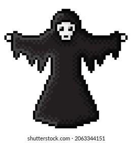 Death character icon pixel art. Happy Halloween. Vector illustration.