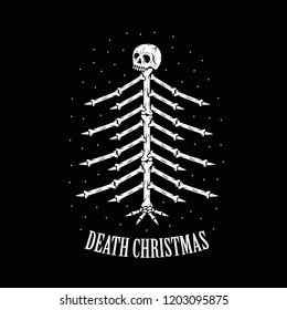 DEATH CHRISTMAS SKULL AND BONES TREE BLACK BACKGROUND