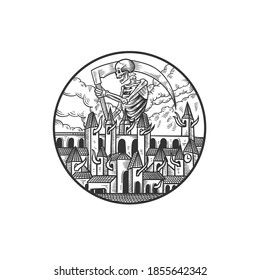 The death in the city. Can be used as a sketch of a tattoo.
