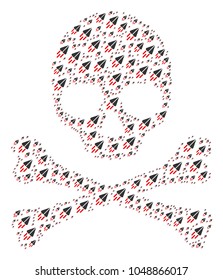 Death collage created of space ship design elements. Vector space ship icons are organized into mosaic skeleton composition.
