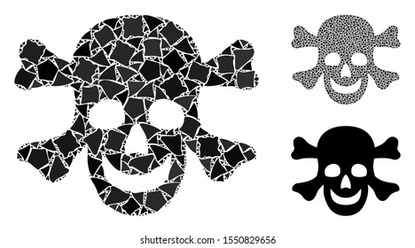 Death composition of irregular elements in different sizes and shades, based on death icon. Vector tremulant elements are organized into composition. Death icons collage with dotted pattern.