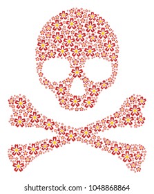 Death concept combined of flower icons. Vector flower items are organized into geometric horror composition.