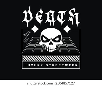 Ilustración vectorial del concepto de la muerte para el diseño de la camiseta, diseño urbano de la ropa callejera, diseño del cartel, sudadera con capucha y más