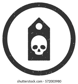 Death Coupon grainy textured icon inside circle for overlay watermark stamps. Flat symbol with dirty texture. Circled dotted vector gray ink rubber seal stamp with grunge design on a white background.