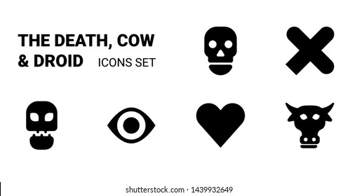 Death, Cow, Love, Robot, and Eye Icons set