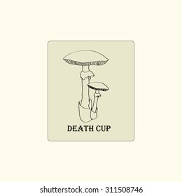 Death cup mushrooms icon, freehand drawing, on gray background, vector