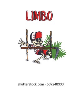 Death dances the limbo dance. Skeleton humor print black