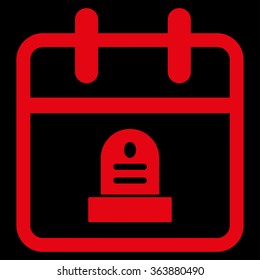 Death Date vector icon. Style is flat symbol, red color, rounded angles, black background.