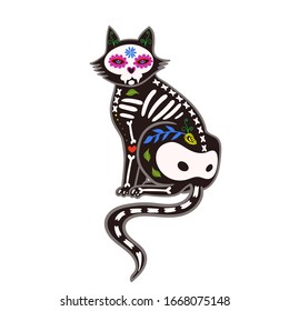 Death Day cat. Sugar skeleton isolate on a white background. Vector graphics.