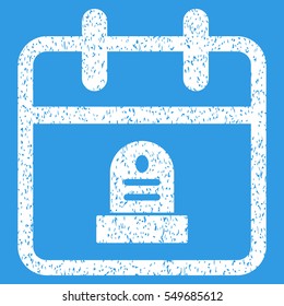 Death Day grainy textured icon for overlay watermark stamps. Flat symbol with scratched texture. Dotted vector white ink rubber seal stamp with grunge design on a blue background.