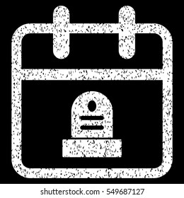 Death Day grainy textured icon for overlay watermark stamps. Flat symbol with scratched texture. Dotted vector white ink rubber seal stamp with grunge design on a black background.