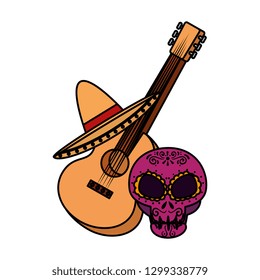 death day mask with guitar and mariachi hat