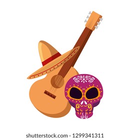 death day mask with guitar and mariachi hat
