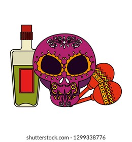 death day mask with tequila bottle and maracas