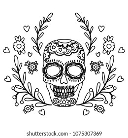 death day skull with wreath