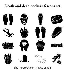 Death and dead bodies 25 simple icons set