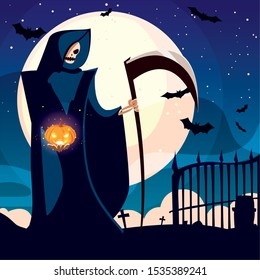 the death design, Halloween holiday horror scary celebration autumn dark and party theme Vector illustration