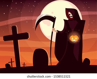 the death design, Halloween holiday horror scary celebration autumn dark and party theme Vector illustration