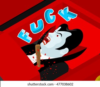 Death of Dracula. Pierce heart of vampire wooden Aspen stake. ghoul screaming to fuck