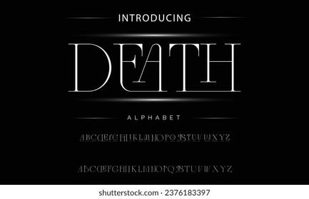 Death Elegant luxuriöse abstrakte Hochzeitsmode Logo Schriftart. Minimale klassische urbane Schriftarten für Logo, Marke etc. Typografie Schrift Groß- und Kleinschreibung und Zahl. Vektorgrafik