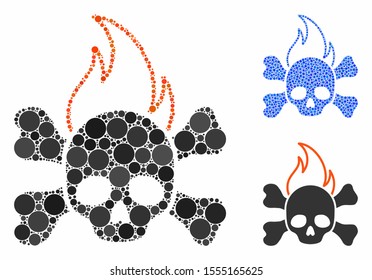 Death fire composition of small circles in various sizes and color hues, based on death fire icon. Vector small circles are grouped into blue mosaic. Dotted death fire icon in usual and blue versions.