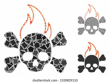 Death fire composition of uneven pieces in various sizes and shades, based on death fire icon. Vector tuberous pieces are organized into collage. Death fire icons collage with dotted pattern.