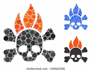 Death fire mosaic of small circles in different sizes and shades, based on death fire icon. Vector random circles are combined into blue mosaic. Dotted death fire icon in usual and blue versions.