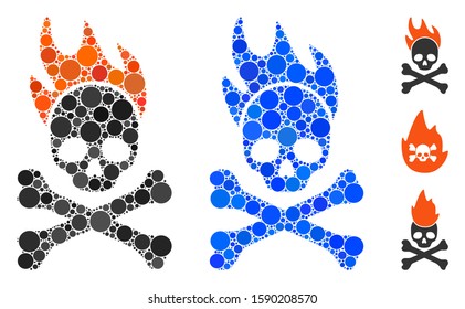 Death fire mosaic of small circles in different sizes and color tints, based on death fire icon. Vector small circles are united into blue mosaic. Dotted death fire icon in usual and blue versions.