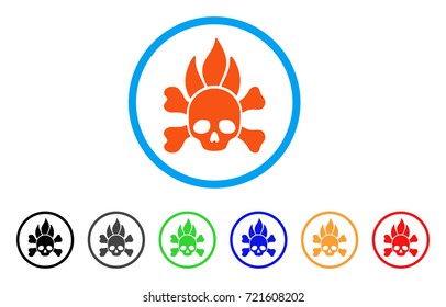 Death Fire rounded icon. Style is a flat death fire orange symbol inside light blue circle with black, gray, green, blue, red, orange versions. Vector designed for web and software interfaces.