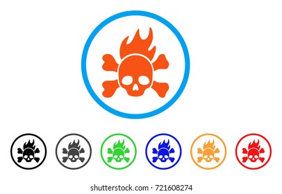 Death Fire rounded icon. Style is a flat death fire orange symbol inside light blue circle with black, gray, green, blue, red, orange versions. Vector designed for web and software interfaces.