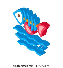 muerte de peces en el vector de icono del agua. muerte isométrica de los peces en el signo del agua. ilustración de símbolo aislado de color