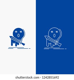Death, frag, game, kill, sword Line and Glyph web Button in Blue color Vertical Banner for UI and UX, website or mobile application