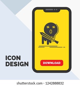 Death, frag, game, kill, sword Glyph Icon in Mobile for Download Page. Yellow Background