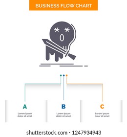 Death, frag, game, kill, sword Business Flow Chart Design with 3 Steps. Glyph Icon For Presentation Background Template Place for text.