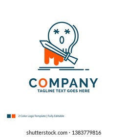 Death, frag, game, kill, sword Logo Design. Blue and Orange Brand Name Design. Place for Tagline. Business Logo template.
