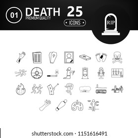 DEATH & FUNERAL set of outline icons