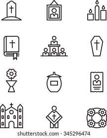 DEATH & FUNERAL set of outline icons