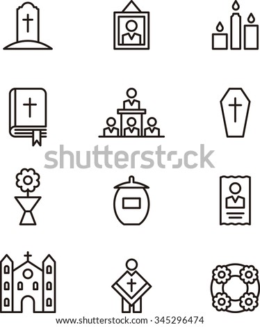 Immagine Vettoriale A Tema Death Funeral Set Outline Icons