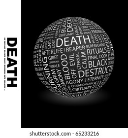 DEATH. Globe with different association terms.