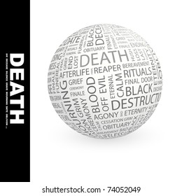 DEATH. Globe with different association terms. Wordcloud vector illustration.