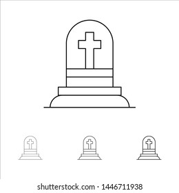 Death, Grave, Gravestone, Rip Bold and thin black line icon set