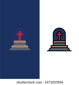 Death, Grave, Gravestone, Rip  Icons. Flat and Line Filled Icon Set Vector Blue Background. Vector Icon Template background